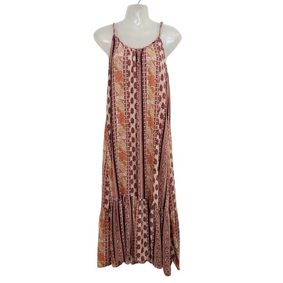 Maurices Paisley Bohemian Midi Dress Gauze Tiered Hem Purple Multi Size Small - Picture 1 of 9